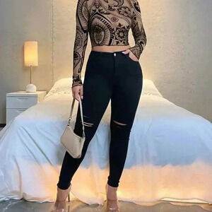 Mock Neck Sexy Semi-Sheer Top